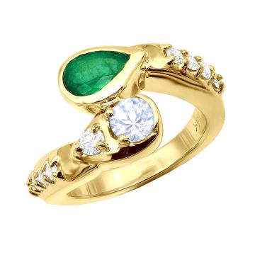 Women's 14K Gold Aquamarine Emerald Bezel Cocktail Ring 1.6ct