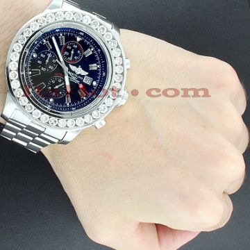 Men's Stainless Steel Diamond Watch | Breitling Super Avenger 50 mm | Stick | Black Dial