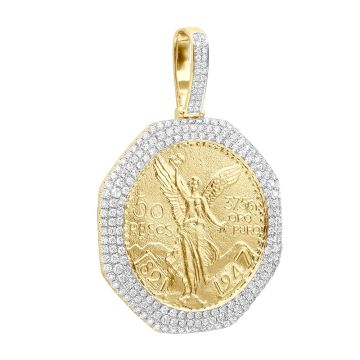 Men's 14K Gold Diamond 50 Pesos Coin Pendant | Medallion | 5ct