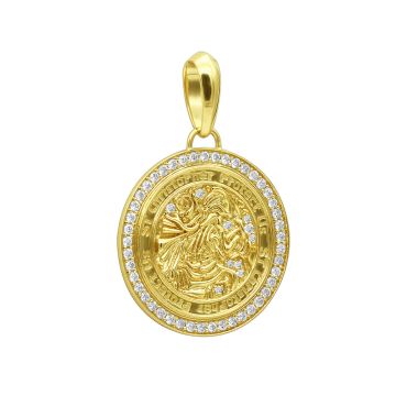 Men's 14K Gold Diamond Pendant | Round Medallion | 3ct