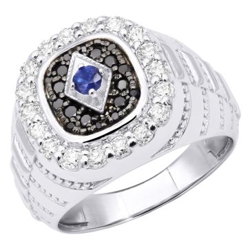 Men's 14K Gold Sapphire Diamond Pinky Signet Ring 2ct