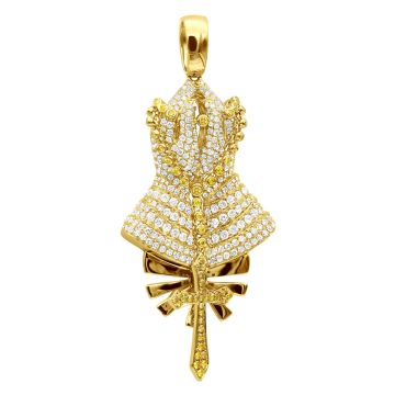 Men's and Women's Round Cut Diamond Praying Hands Rosary Cross Pendant | 18K Gold | 7ct