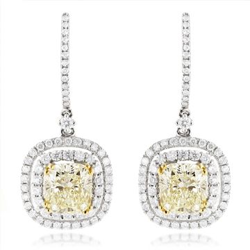 Yellow Diamond Drop Dangle Earrings for Women | VS | 18K Gold | 4.22ct