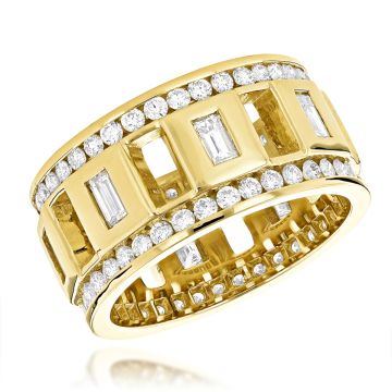 Men's and Women's Baguette and Round Diamond Bezel Eternity Ring | 14K Gold | VS | 2.78ct