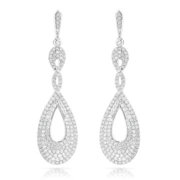 Ladies Diamond Drop Chandelier Earrings | Swirl Shaped | 14K Gold | 3.5ct