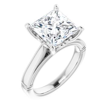 Ellie Women's 14K Gold Princess Cut Natural Diamond Solitaire Engagement Ring | Prong Set | 4ct