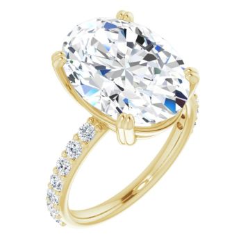 Evelyn Women's 14K Gold Oval and Round Cut Lab-Grown Diamond Accented Engagement Ring | Prong Pinpoint Set | 7ct