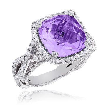 Women's 14K Gold Amethyst Diamond Bezel Cocktail Ring 1.3ct