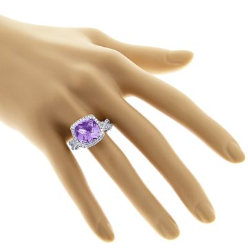 Women's 14K Gold Amethyst Diamond Bezel Cocktail Ring 1.3ct