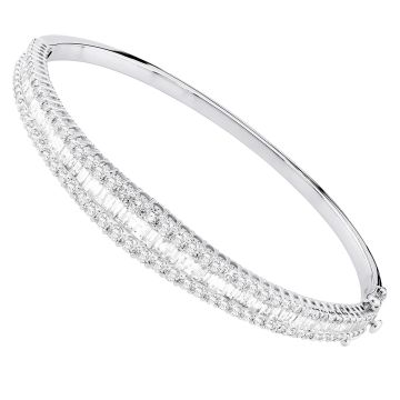 Women's 14K Gold Diamond Bangle Bracelet | Prong Invisible Set | Box Clasp with Safety | 6ct