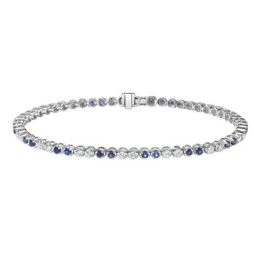 Women's 18K Gold Sapphire and Diamond Tennis Bracelet | Prong Set | Box Clasp with Safety | 0.94ct