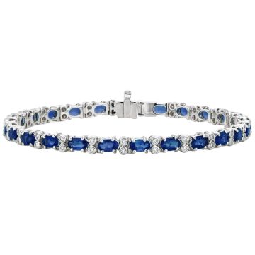 Women's 18K Gold Sapphire and Diamond Tennis Bracelet | Bezel Prong Set | Box Clasp with Safety | 0.49ct