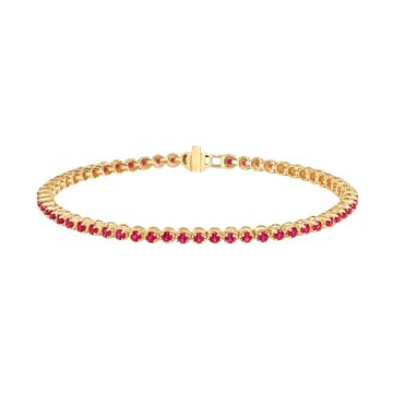 Women's 14K Gold Lab-Grown Ruby Tennis Bracelet | Prong Set | Box Clasp with Safety 