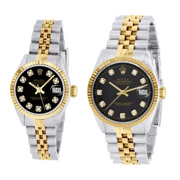 Men's and Women's Gold/Stainless Steel Two-Tone Watch | Rolex Datejust 36 mm | Dot | Black Dial