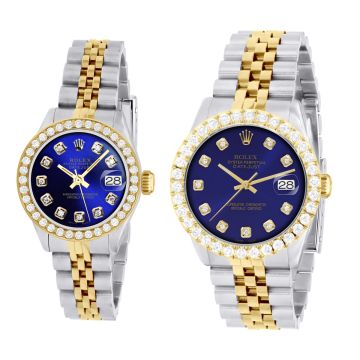 Men's and Women's Gold/Stainless Steel Two-Tone Diamond Watch | Rolex Datejust 36 mm | Dot | Blue Dial