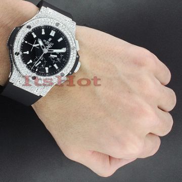 Men's Stainless Steel Diamond Watch | Hublot Big Bang 42 mm | Stick | Black Dial