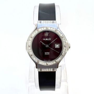 Women's Stainless Steel Watch | Hublot MDM 28 mm | Burgundy Dial