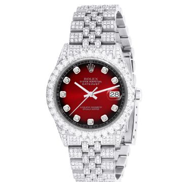 Stainless Steel Men's Rolex Watch | Datejust | 36 mm | Jubilee Bracelet | Diamond Bezel | Dark Red Dial