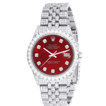 Stainless Steel Men's Rolex Watch | Datejust | 36 mm | Jubilee Bracelet | Diamond Bezel | Red Dial