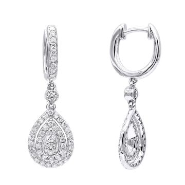 Diamond Dangle Drop Earrings for Women | 14K Gold | Hinged Back | 1.2ct