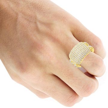 Men's 10K Gold Diamond Signet Chain Pinky Ring | Pave Set | 3ct