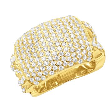 Men's 10K Gold Diamond Signet Chain Pinky Ring | Pave Set | 3ct