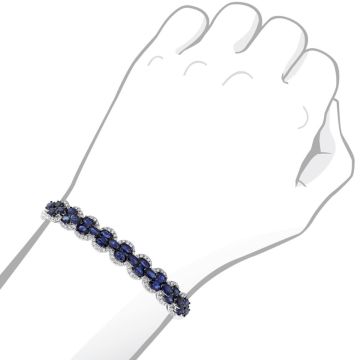 Women's 14K Gold Sapphire and Diamond Bangle Bracelet | Pave Prong Set | 9.5ct