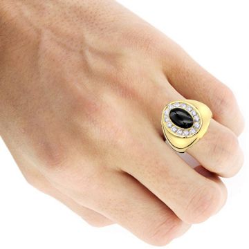 Men's 14K Gold Onyx Diamond Signet Pinky Ring 1ct