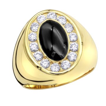 Men's 14K Gold Onyx Diamond Signet Pinky Ring 1ct