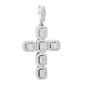 Men's Baguette and Round Cut Diamond Cross Pendant | 14K Gold | 2.3ct