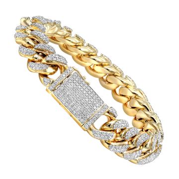 10K Gold Diamond Miami Cuban Link Bracelet for Men 