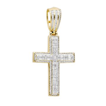 Men's Baguette and Round Cut Diamond Cross Pendant | 14K Gold | 1.5ct