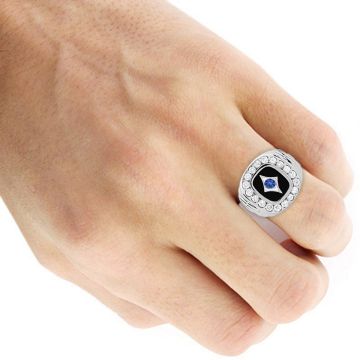 Men's 14K Gold Onyx Sapphire Diamond Ring 1.68ct