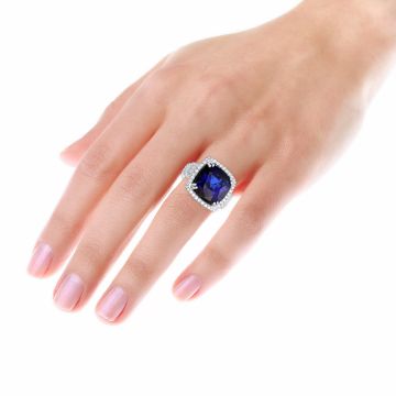 Women's 18K Gold Sapphire Round Diamond Cocktail Engagement Ring 29.33ct