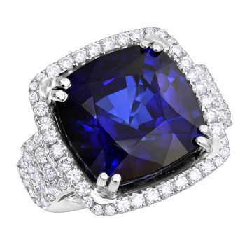 Women's 18K Gold Sapphire Round Diamond Cocktail Engagement Ring 29.33ct