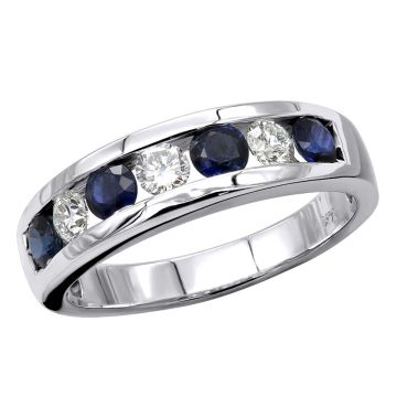 14K Gold Sapphire Diamond Wedding Ring for Men and Women | 1.55ct | Channel Set