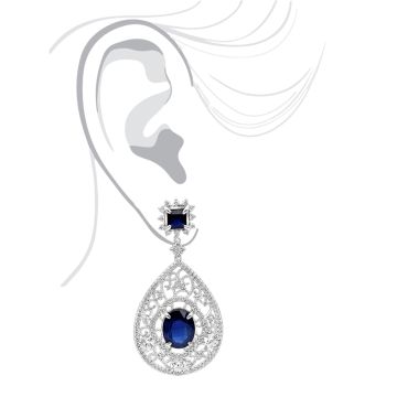 Women's 18K Gold Sapphire Diamond Drop Earrings | Pave Prong Set | Push Back | 18.26ct