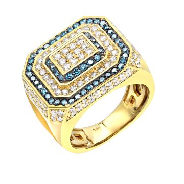 Men's Blue Diamond Statement Ring | 14K Gold | SI | 2.75ct