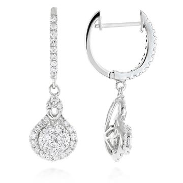 Pave Cut Diamond Drop Cluster Earrings for Women | 14K Gold | 1.1ct