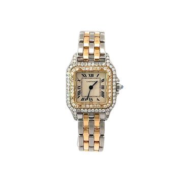 Women's 18K Gold Two-Tone Diamond Watch | Cartier Panthere de Cartier 22 mm | Roman Numerals | White Dial