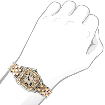 Women's 18K Gold Two-Tone Diamond Watch | Cartier Panthere de Cartier 22 mm | Roman Numerals | White Dial