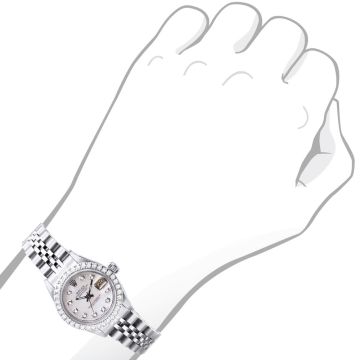 Women's Stainless Steel Diamond Watch | Rolex Oyster Perpetual Datejust 26 mm | Dot | White Dial