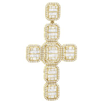 Men's Baguette and Round Cut Diamond Cross Pendant | 14K Gold | 5ct