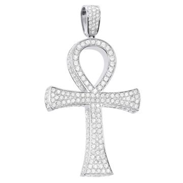 Men's Round Cut Diamond Ankh Cross Pendant | 14K Gold | 7ct