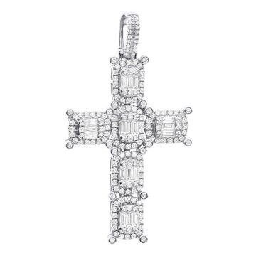 Men's Baguette and Round Cut Diamond Cross Pendant | 14K Gold | 3ct