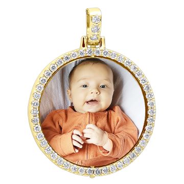 Men's and Women's 14K Gold Natural or Lab-Grown Diamond Customizable Picture Pendant | Round Medallion | 1.7ct