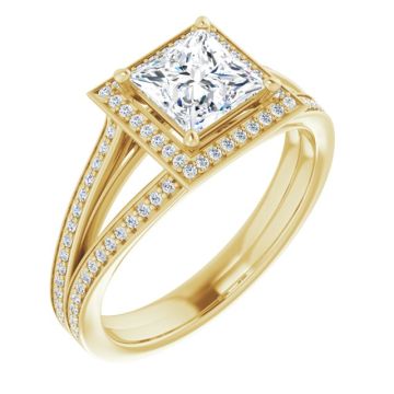 Luna Women's Princess and Round Natural Diamond Halo Engagement Ring | 14K Gold | 1ct