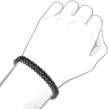 Sterling Silver Black Diamond Tennis Bracelet for Men | 2 Rows | Prong Set | 7ct