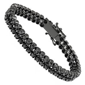 10K Solid Gold Black Diamond Tennis Bracelet for Men | 2 Rows | Prong Set | 7ct