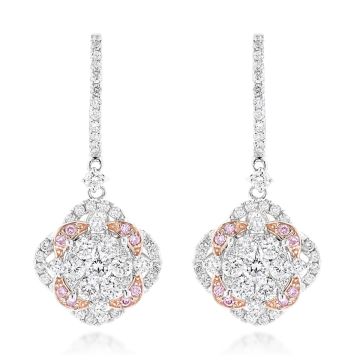 Pink Diamond Drop Earrings for Women | Hinged Back | 14K Gold | 2.4ct